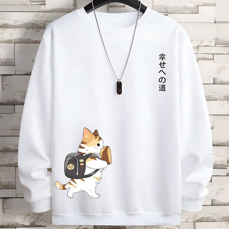 Cartoon Cat Print Loose Sweatshirt Main