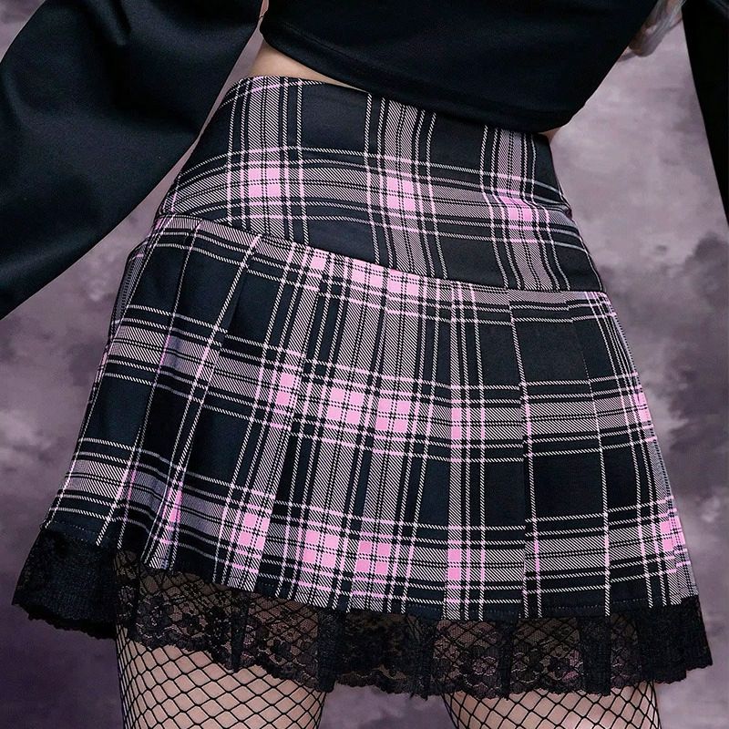 mini skirt, pleated skirt, goth skirt, lace up skirt
