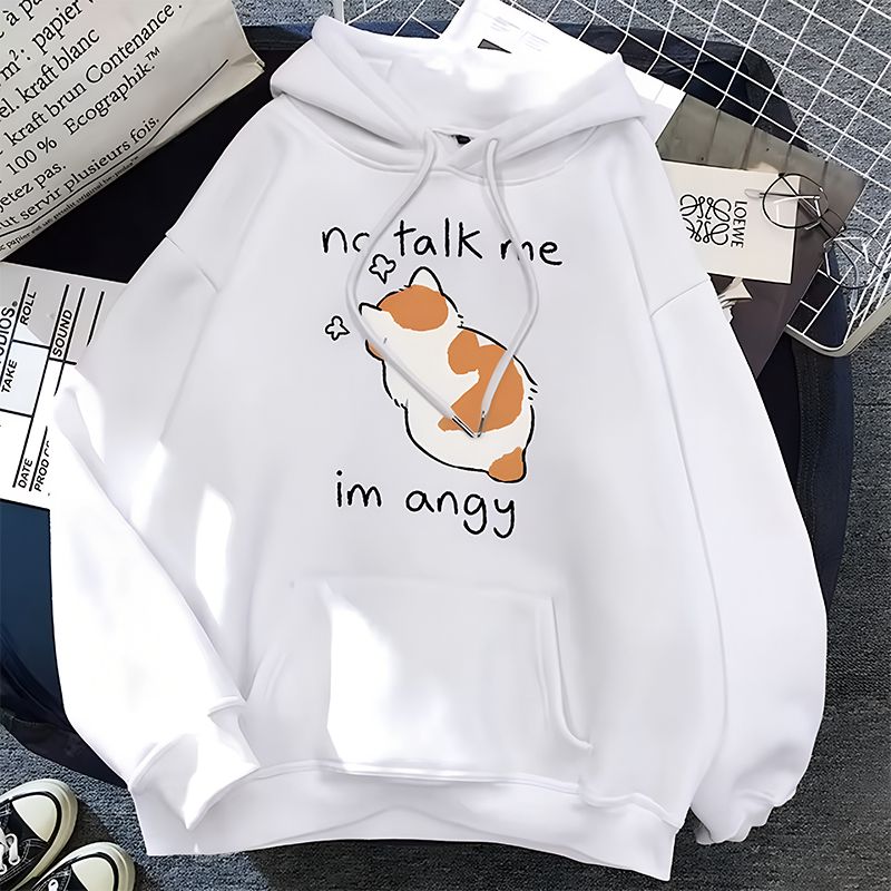 No Talk Me Print Women’s Hoodie_White (1)