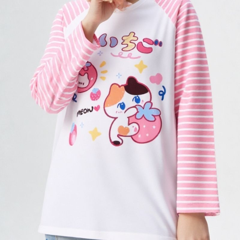 long sleeve shirt, striped long sleeve shirt, kawaii shirt