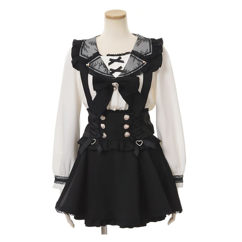 Black_Japanese Kawaii Suspender Skirt