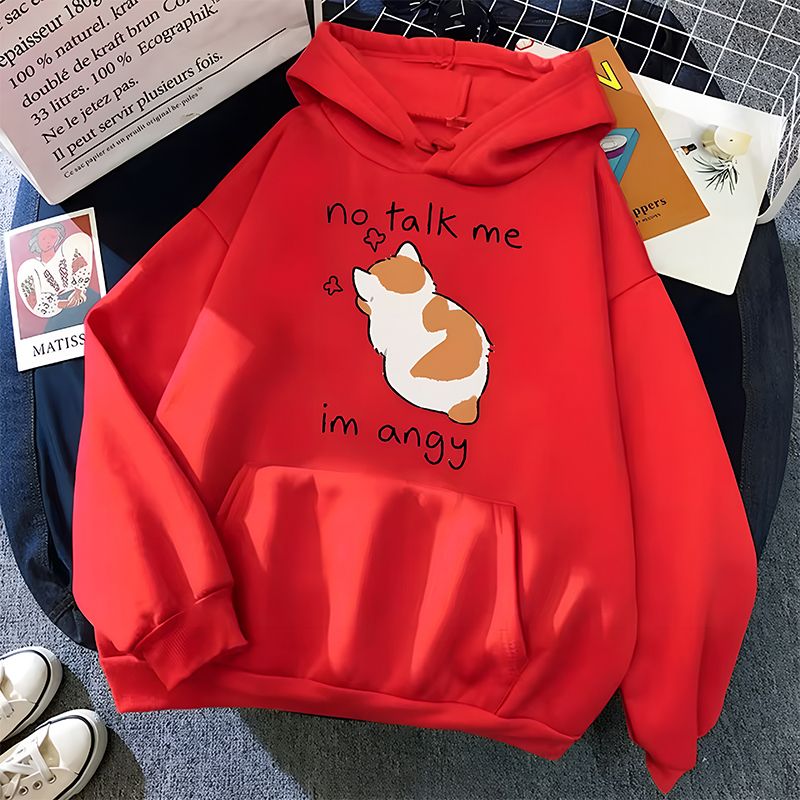 No Talk Me Print Women’s Hoodie_Red