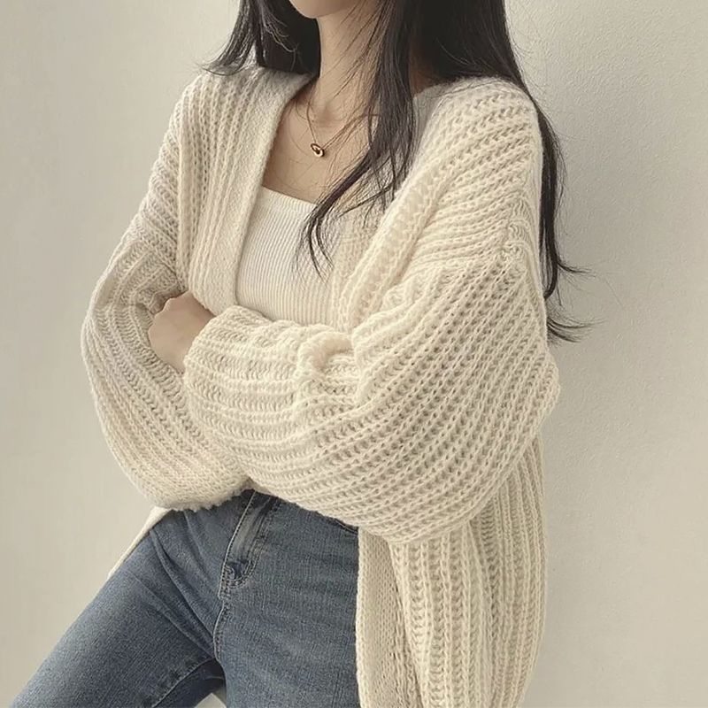 variant_white_Women’s Knitted Loose-Fit Cardigan